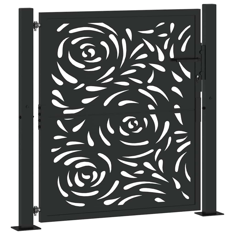 Gartentor Schwarz 105x106 cm Stahl Flammen-Design