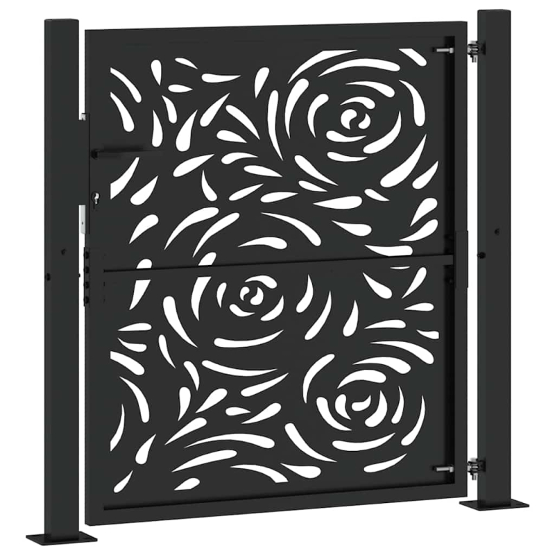 Gartentor Schwarz 105x106 cm Stahl Flammen-Design