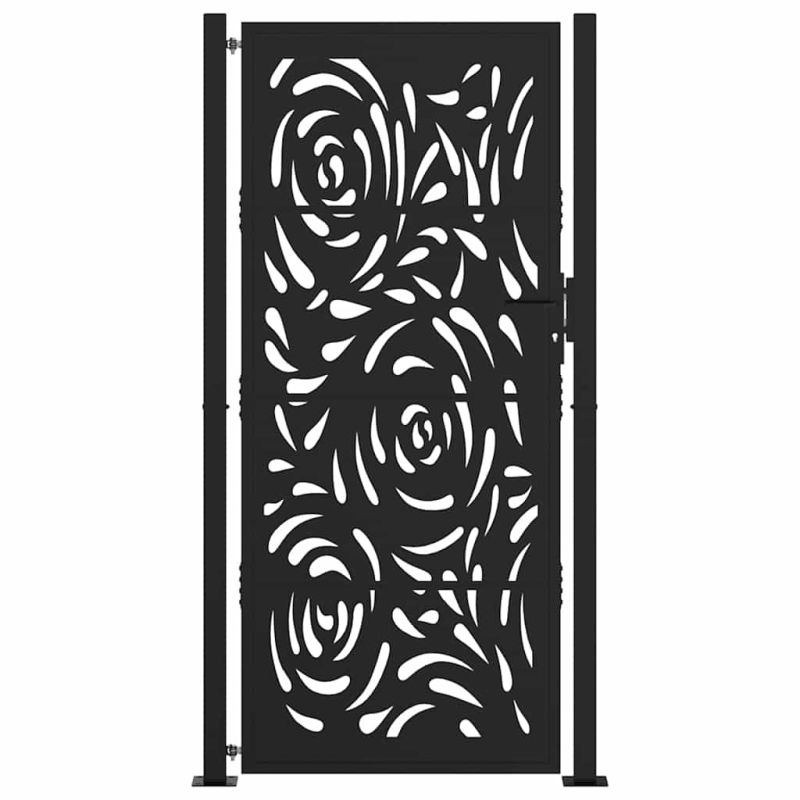 Gartentor Schwarz 105x205 cm Stahl Flammen-Design