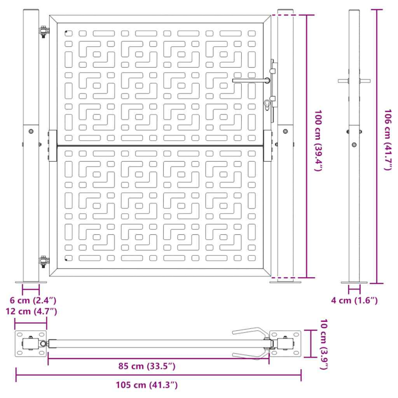 Gartentor Schwarz 105x106 cm Stahl Kreuz-Design