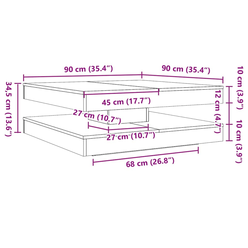 Couchtisch 360-Grad Drehbar Grau Sonoma 90x90x34,5 cm