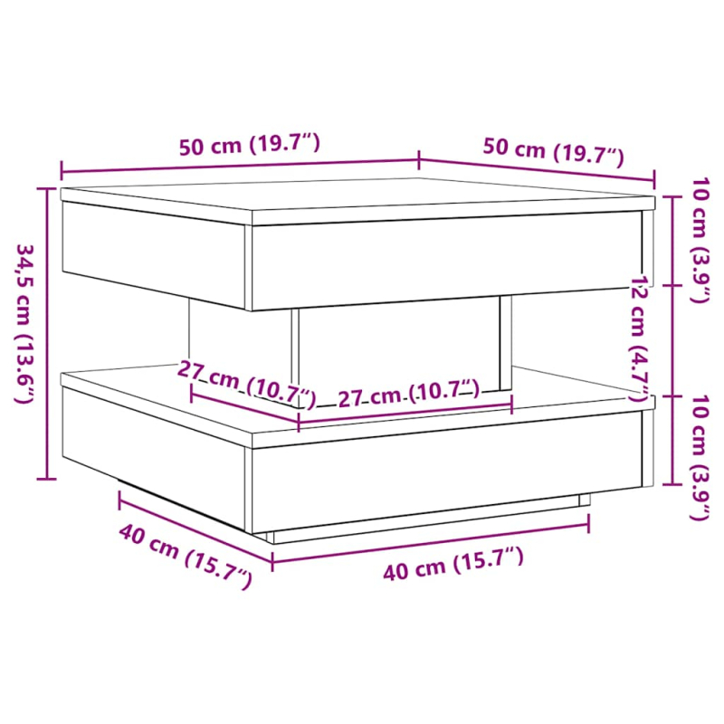Couchtisch 360-Grad Drehbar Schwarz 50x50x34,5 cm