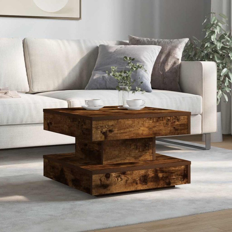 Couchtisch 360-Grad Drehbar Räuchereiche 50x50x34,5 cm