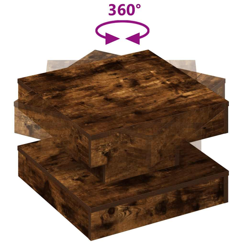 Couchtisch 360-Grad Drehbar Räuchereiche 50x50x34,5 cm