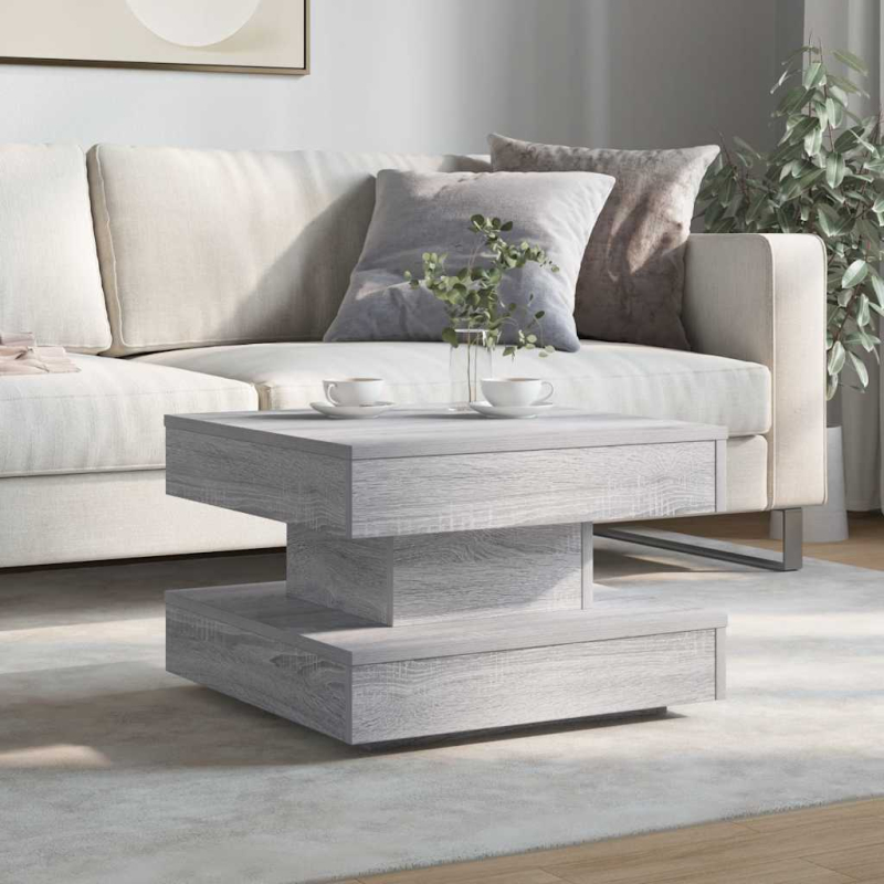 Couchtisch 360-Grad Drehbar Grau Sonoma 50x50x34,5 cm
