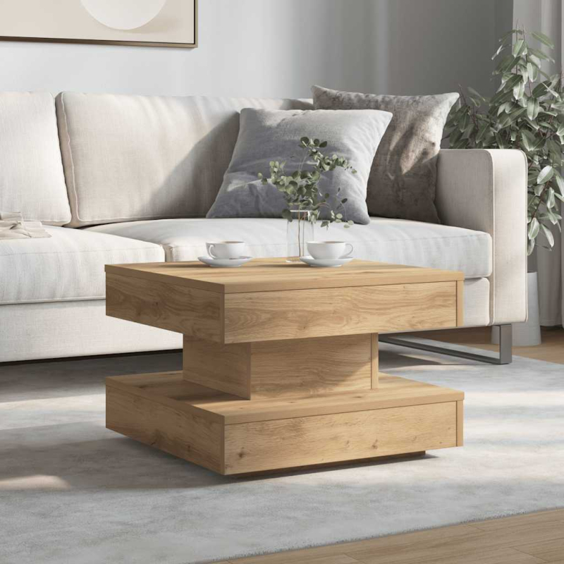Couchtisch 360-Grad Drehbar Artisan-Eiche 50x50x34,5 cm