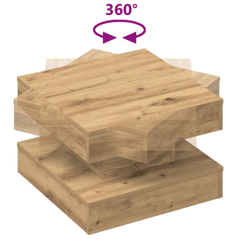 Couchtisch 360-Grad Drehbar Artisan-Eiche 50x50x34,5 cm