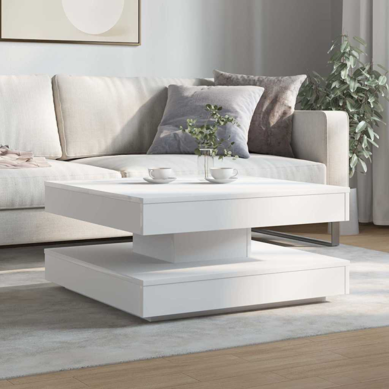 Couchtisch 360-Grad Drehbar Weiß 70x70x34,5 cm