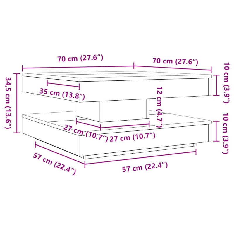 Couchtisch 360-Grad Drehbar Sonoma-Eiche 70x70x34,5 cm