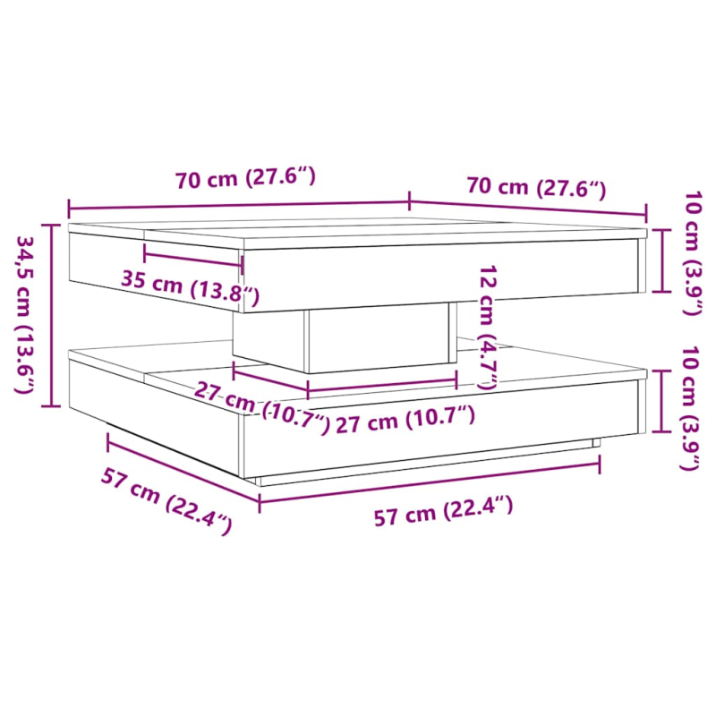 Couchtisch 360-Grad Drehbar Betongrau 70x70x34,5 cm
