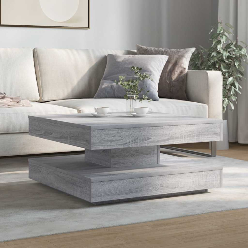 Couchtisch 360-Grad Drehbar Grau Sonoma 70x70x34,5 cm
