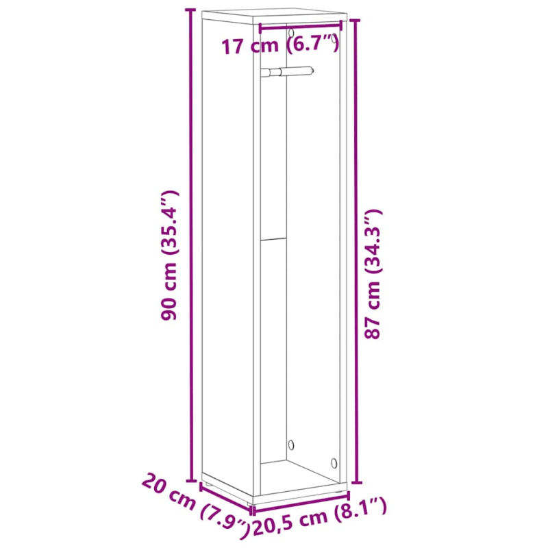 Badezimmerschrank mit Rollenhalter Weiß 20,5x20x90 cm