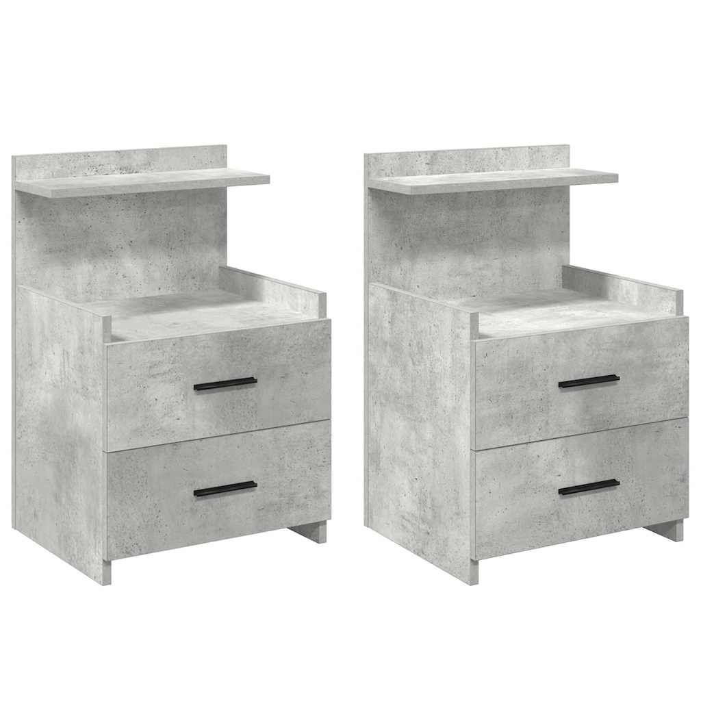 Nachttische 2 Stk. mit 2 Schubladen Betongrau 40x36,5x62 cm