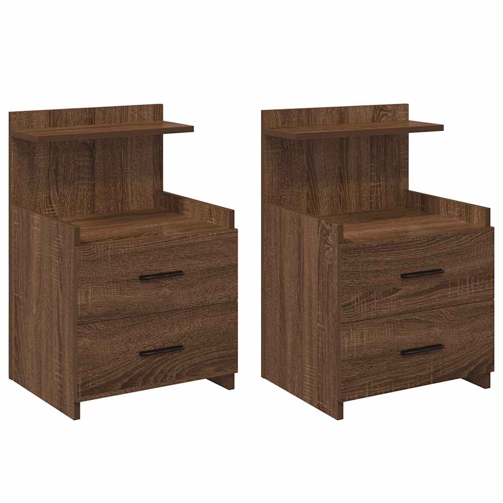 Nachttische 2 Stk. mit 2 Schubladen Braun Eiche 40x36,5x62 cm
