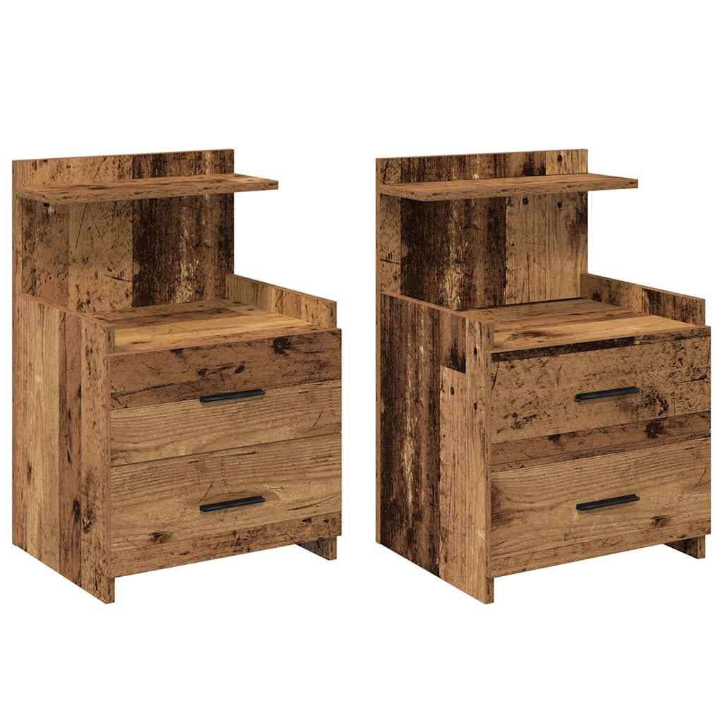 Nachttische 2 Stk. mit 2 Schubladen Altholz-Optik 40x36,5x62 cm