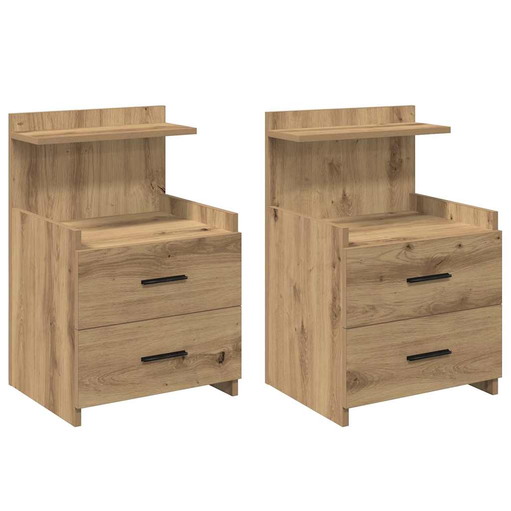 Nachttische 2 Stk. mit 2 Schubladen Artisan-Eiche 40x36,5x62 cm