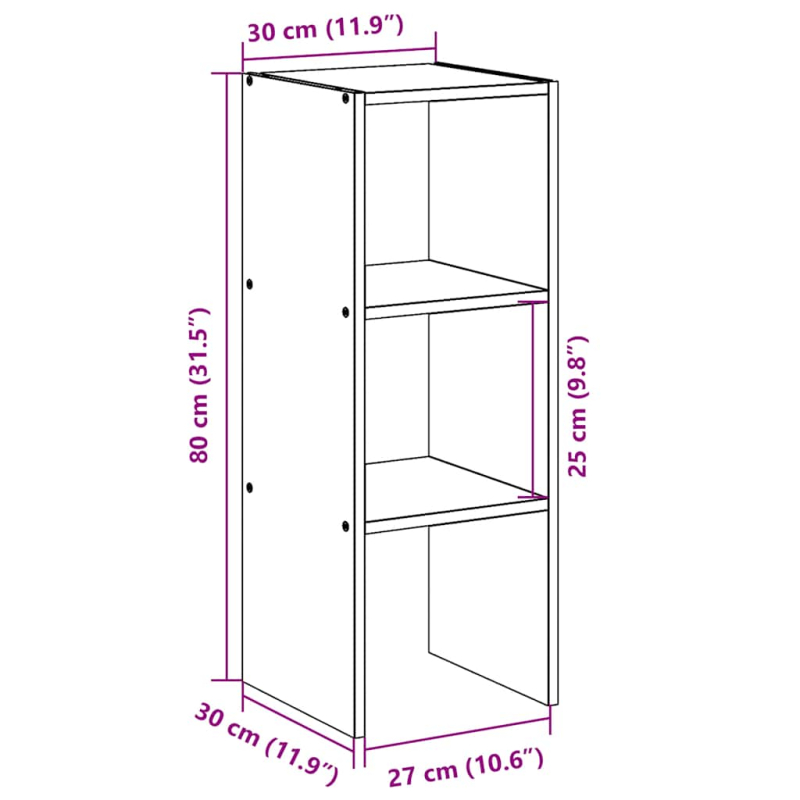 Bücherregal Stapelbar Betongrau 30x30x80 cm Holzwerkstoff