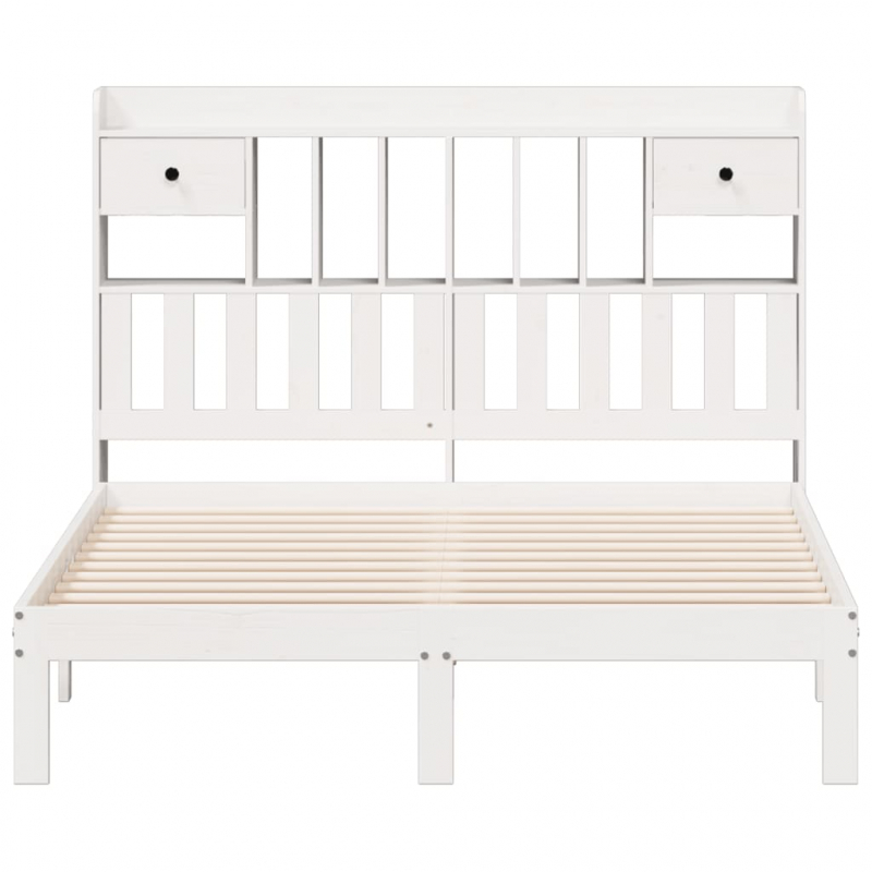 Massivholzbett mit Regal ohne Matratze Weiß 160x200 cm Kiefer