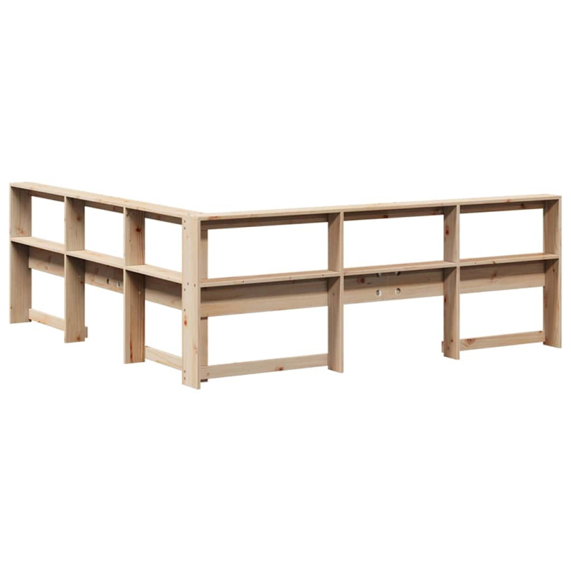 Kopfteil mit Bücherregal L-Form 200 cm Massivholz Kiefer