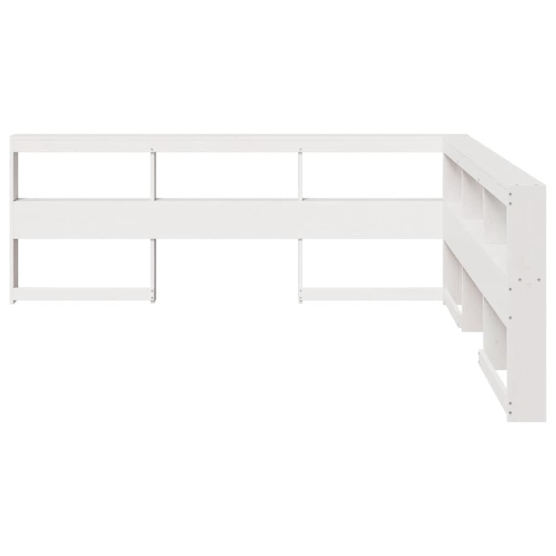 Kopfteil mit Bücherregal L-Form Weiß 200 cm Massivholz Kiefer