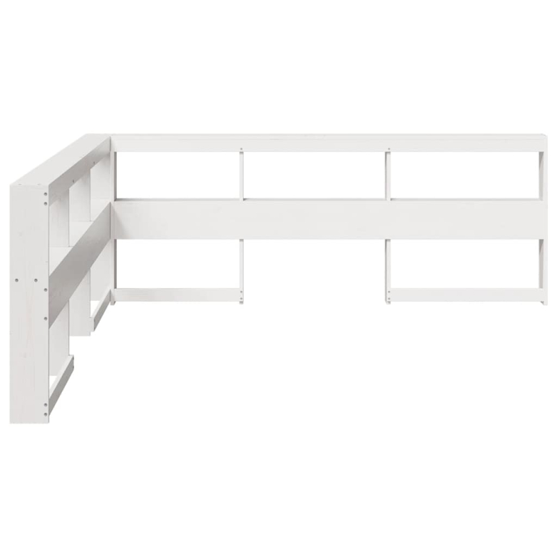 Kopfteil mit Bücherregal L-Form Weiß 200 cm Massivholz Kiefer