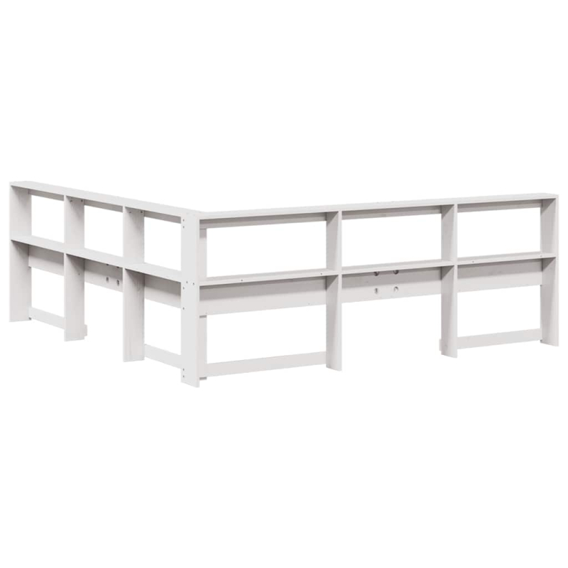 Kopfteil mit Bücherregal L-Form Weiß 180 cm Massivholz Kiefer