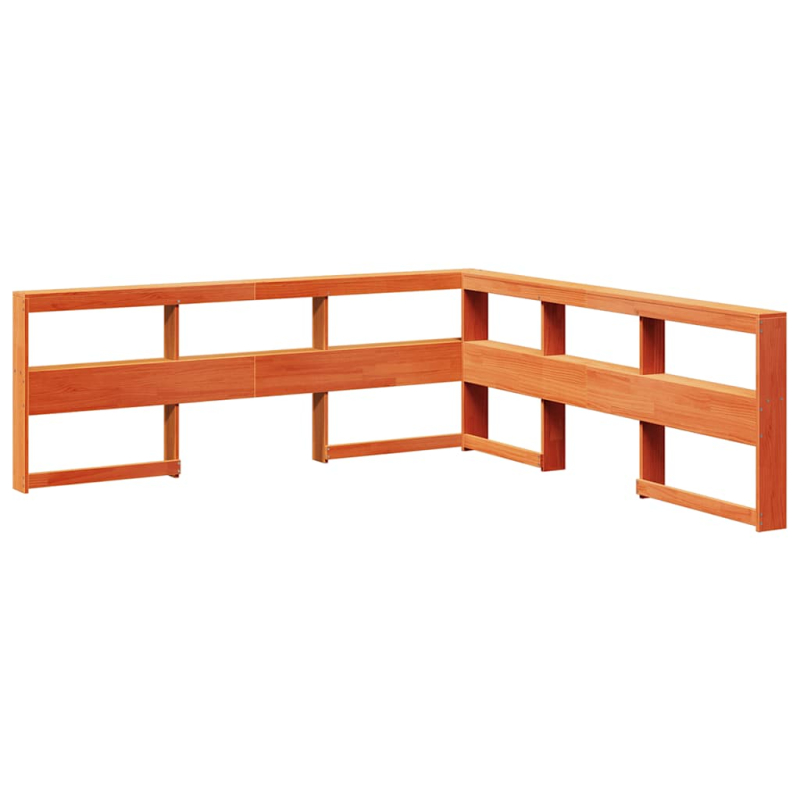 Kopfteil mit Bücherregal L-Form Wachsbraun 180 cm Massivholz