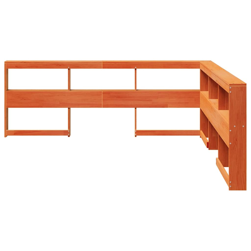 Kopfteil mit Bücherregal L-Form Wachsbraun 180 cm Massivholz