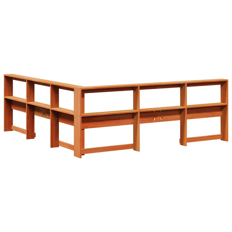 Kopfteil mit Bücherregal L-Form Wachsbraun 180 cm Massivholz