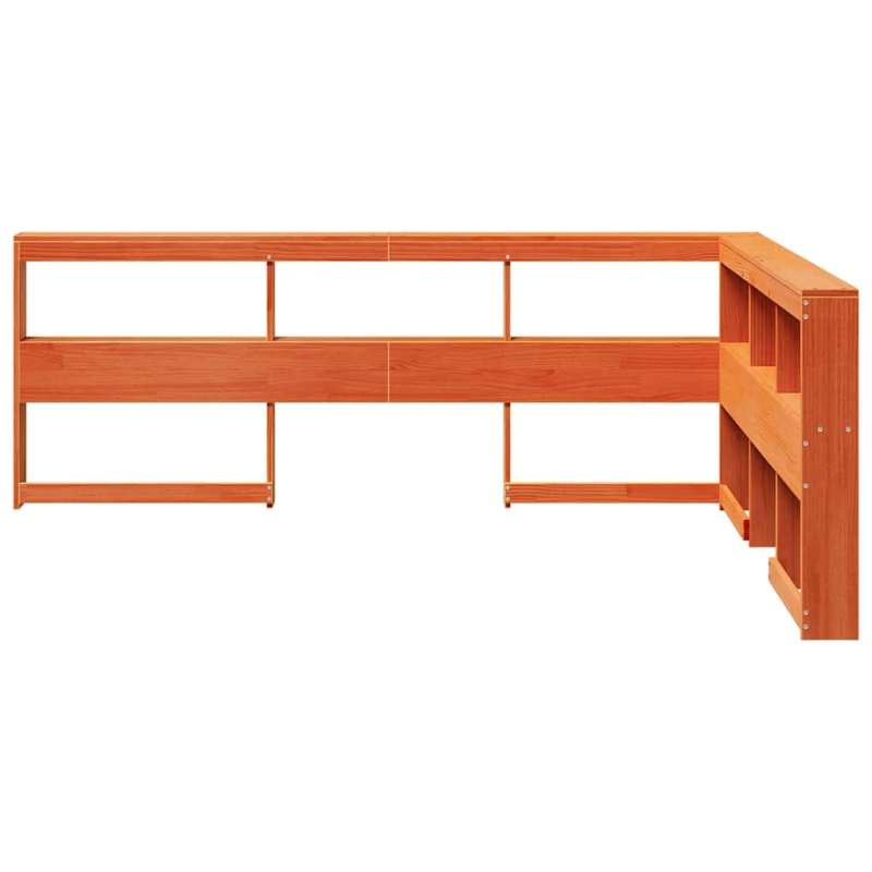 Kopfteil mit Bücherregal L-Form Wachsbraun 160 cm Massivholz