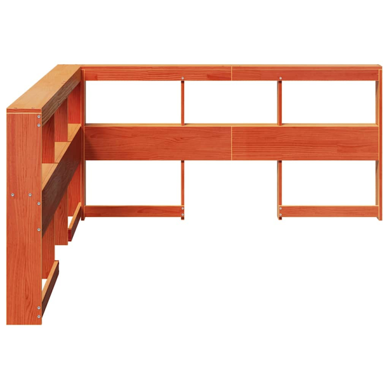 Kopfteil mit Bücherregal L-Form Wachsbraun 160 cm Massivholz
