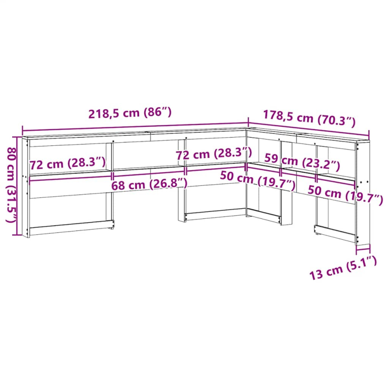 Kopfteil mit Bücherregal L-Form Wachsbraun 160 cm Massivholz