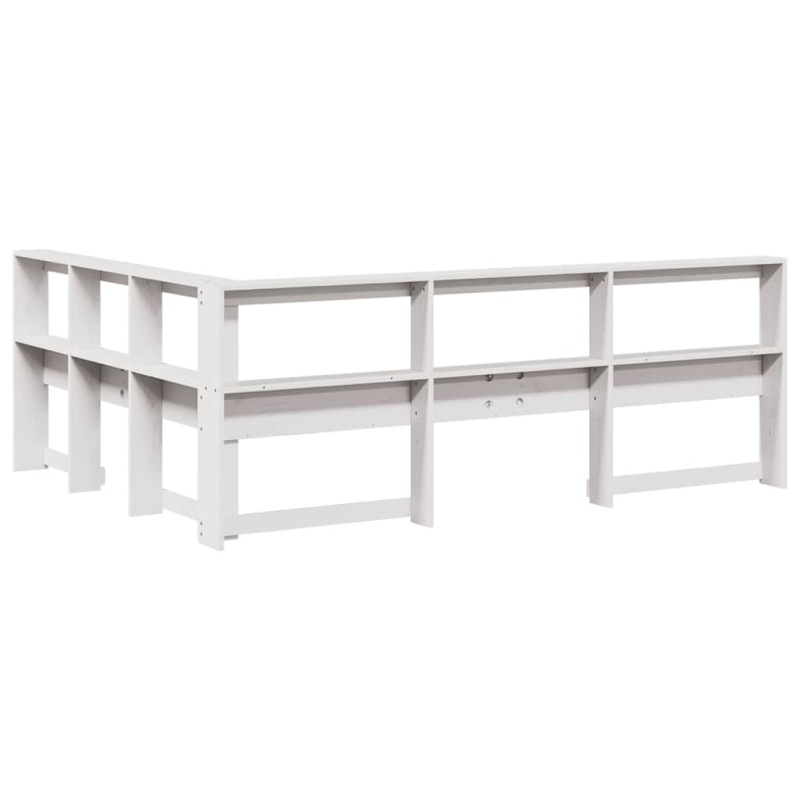 Kopfteil mit Bücherregal L-Form Weiß 150 cm Massivholz Kiefer