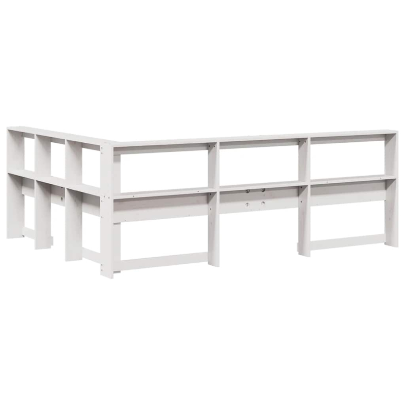Kopfteil mit Bücherregal L-Form Weiß 140 cm Massivholz Kiefer