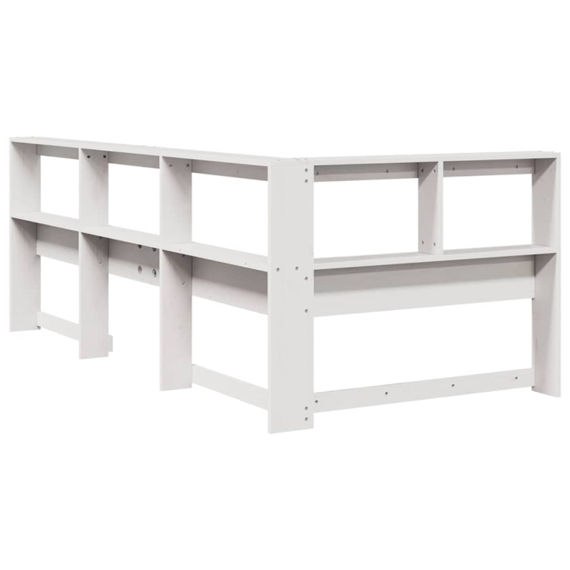 Kopfteil mit Bücherregal L-Form Weiß 80 cm Massivholz Kiefer