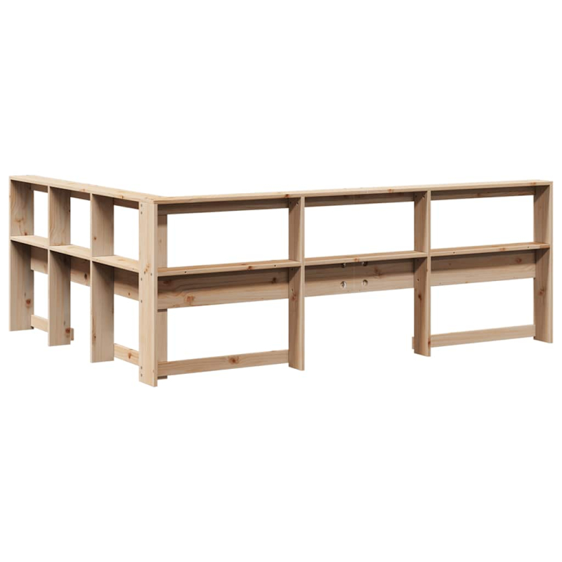 Kopfteil mit Bücherregal L-Form 140 cm Massivholz Kiefer