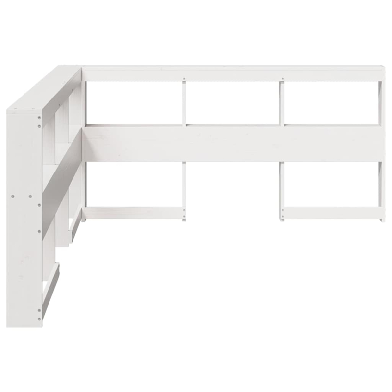 Kopfteil mit Bücherregal L-Form Weiß 140 cm Massivholz Kiefer