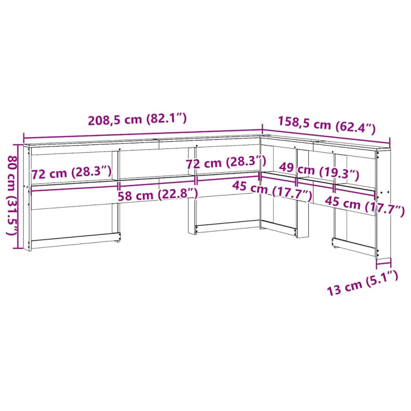 Kopfteil mit Bücherregal L-Form Weiß 140 cm Massivholz Kiefer