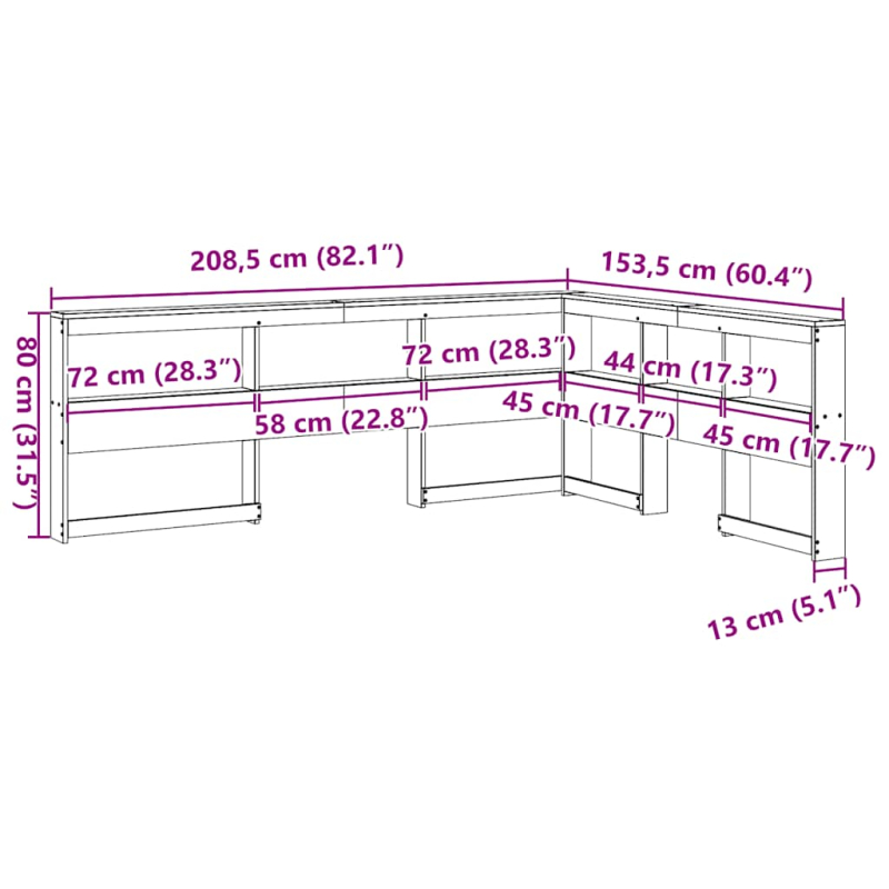 Kopfteil mit bücherregal L-form weiß 135 cm massivholz kiefer