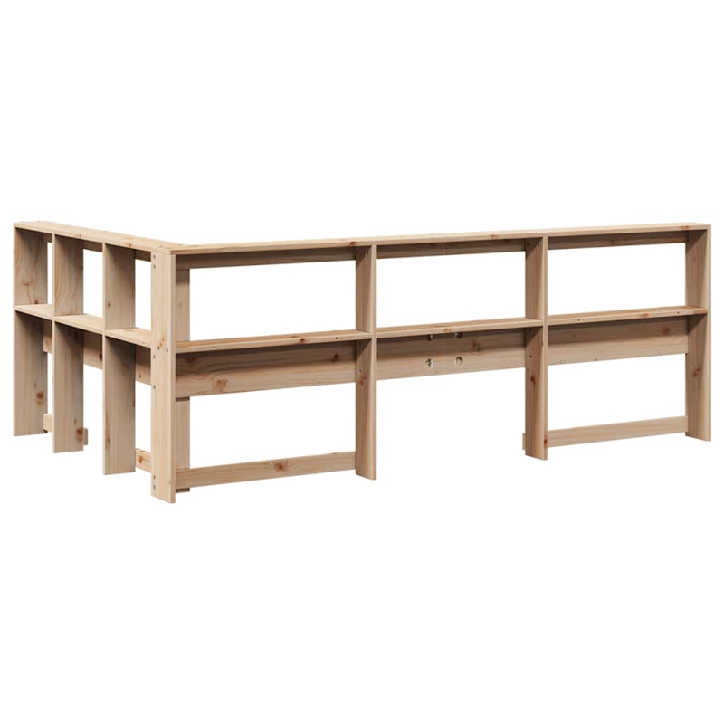 Kopfteil mit Bücherregal L-Form 120 cm Massivholz Kiefer