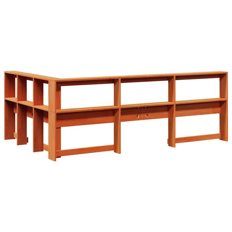 Kopfteil mit Bücherregal L-Form Wachsbraun 120 cm Massivholz