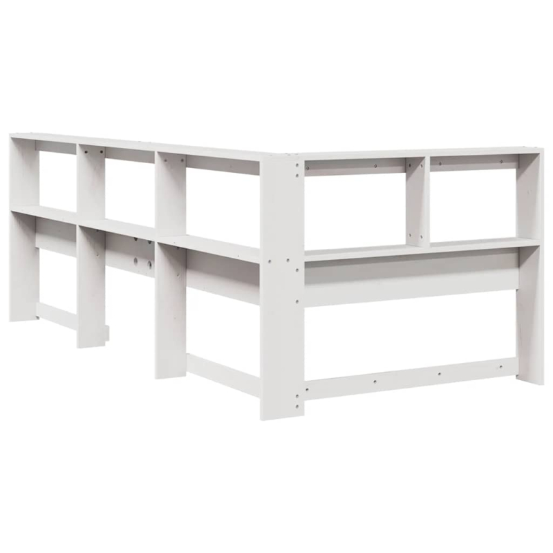 Kopfteil mit Bücherregal L-Form Weiß 75 cm Massivholz Kiefer