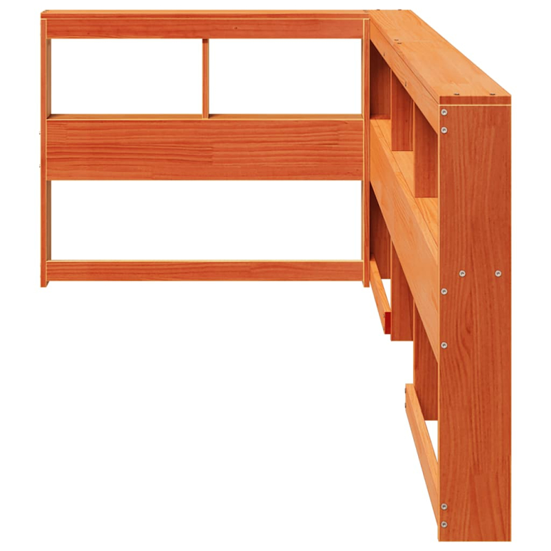 Kopfteil mit Bücherregal L-Form Wachsbraun 75 cm Massivholz