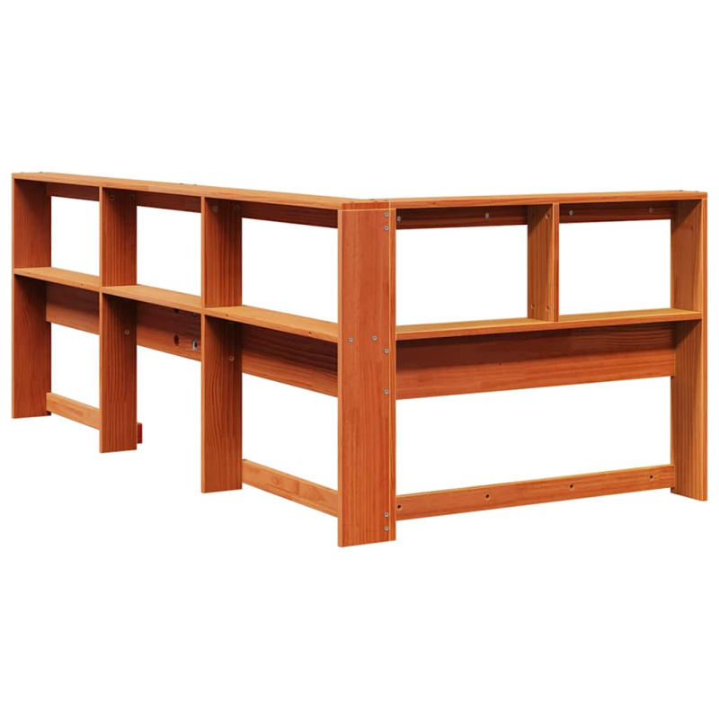 Kopfteil mit Bücherregal L-Form Wachsbraun 75 cm Massivholz