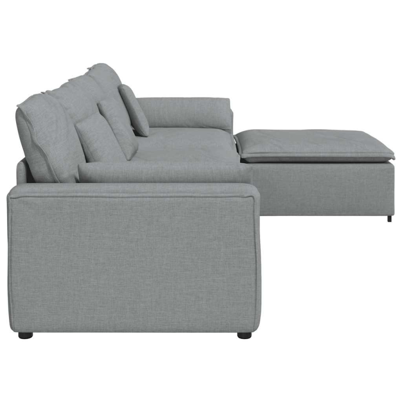 Modulares Sofa mit Fußhocker und Kissen Hellgrau