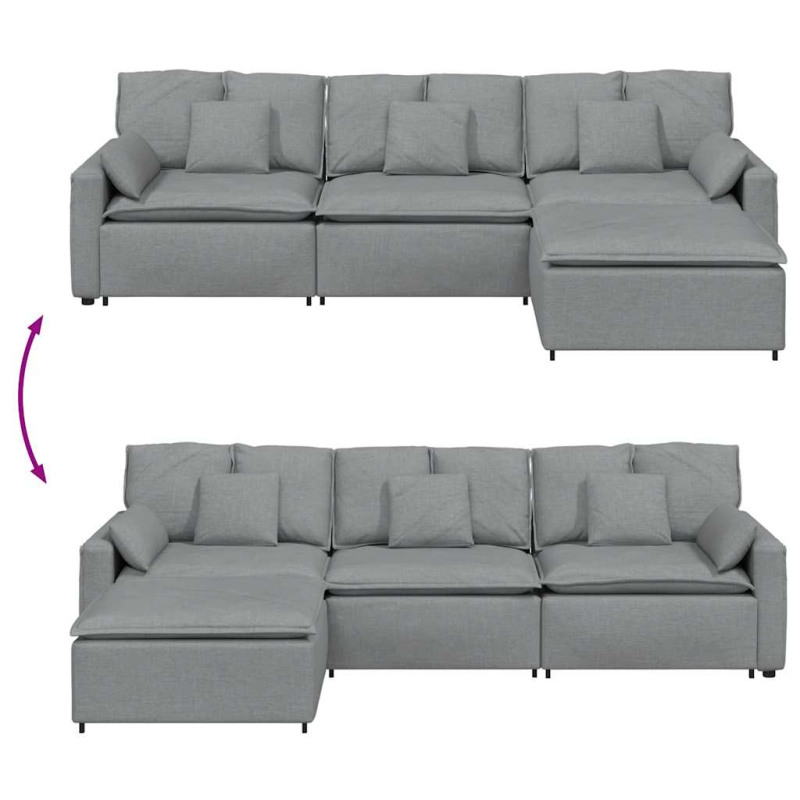 Modulares Sofa mit Fußhocker und Kissen Hellgrau
