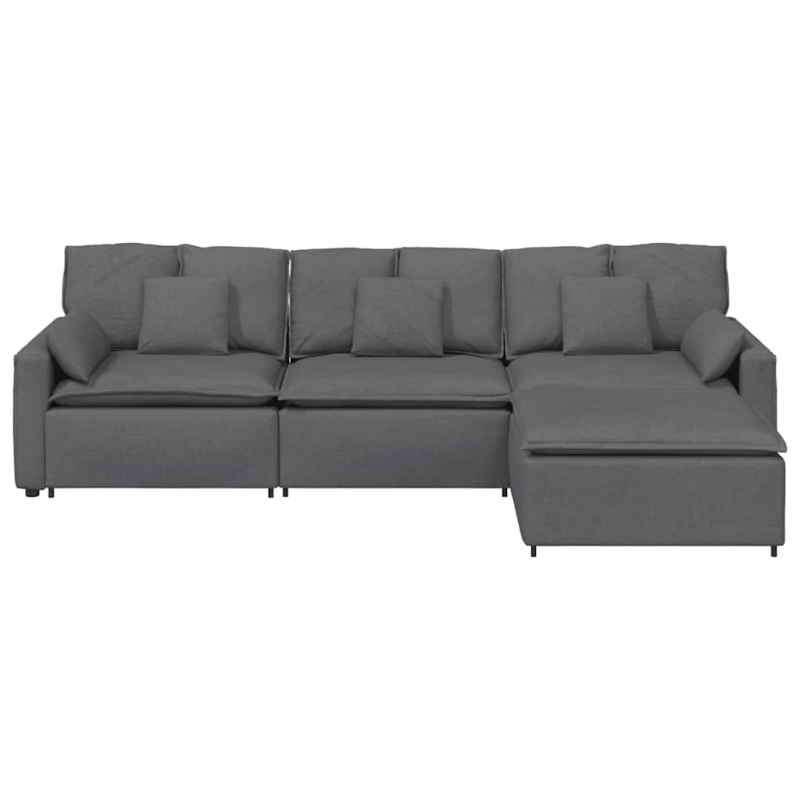 Modulares Sofa mit Fußhocker und Kissen Dunkelgrau