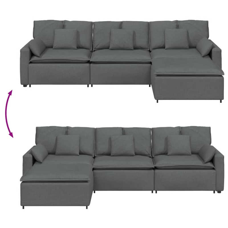 Modulares Sofa mit Fußhocker und Kissen Dunkelgrau