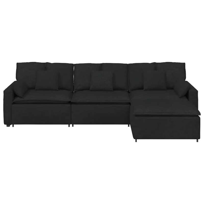 Modulares Sofa mit Fußhocker und Kissen Schwarz
