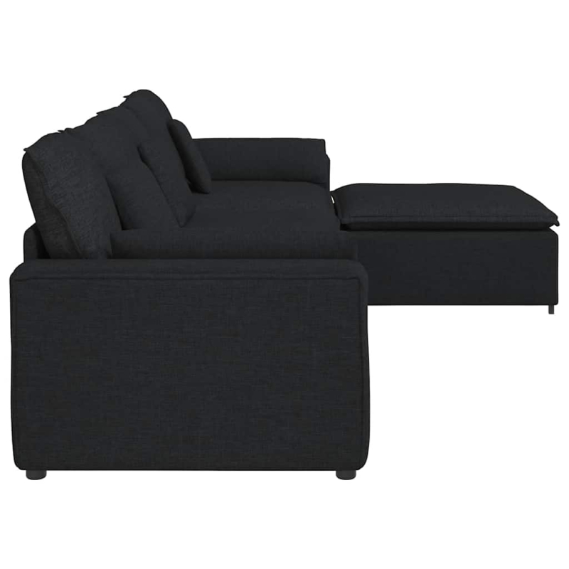 Modulares Sofa mit Fußhocker und Kissen Schwarz